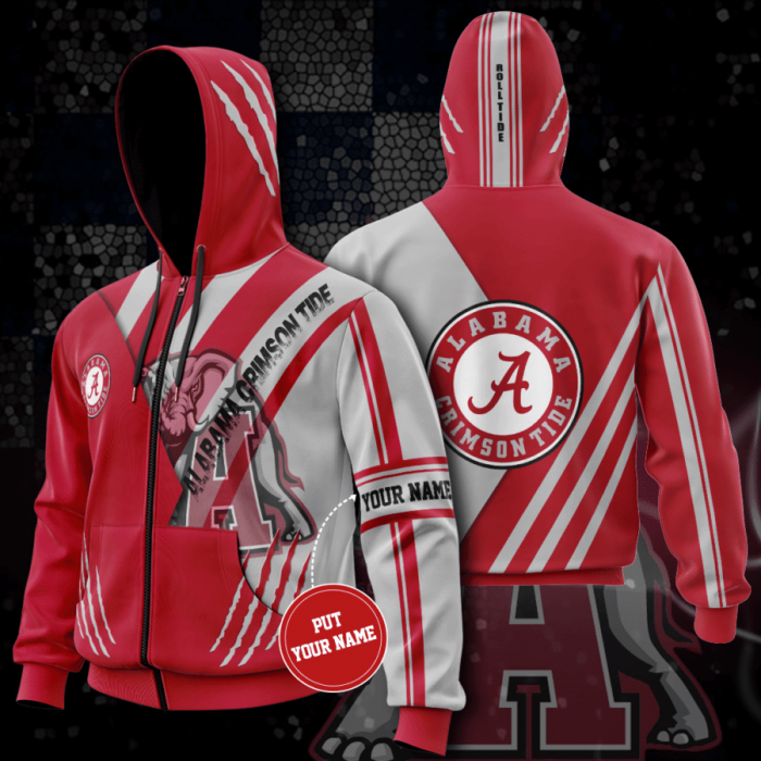 Personalized Alabama Crimson Tide Zip-Up Hoodie For Fans