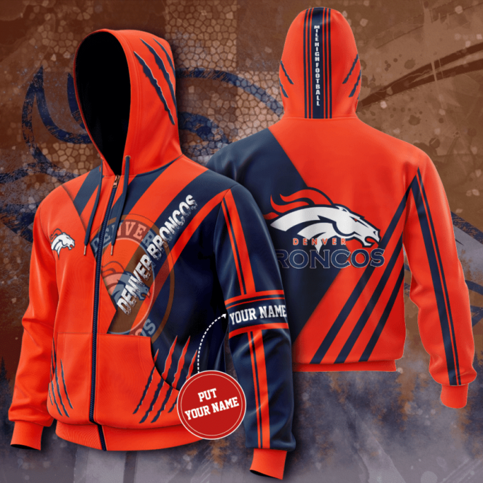 Personalized Denver Broncos Zip-Up Hoodie For Fans