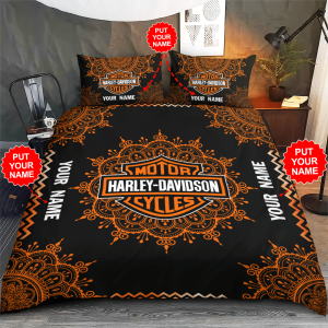 Personalized Harley Davidson Henna Design Duvet Cover Pillowcase Bedding Set