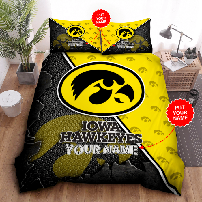 Personalized Iowa Hawkeyes Duvet Cover Pillowcase Bedding Set