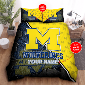 Personalized Michigan Wolverines Duvet Cover Pillowcase Bedding Set