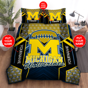 Personalized Michigan Wolverines Duvet Cover Pillowcase Bedding Set
