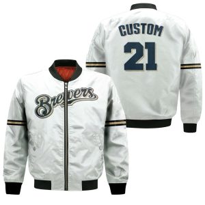 Personalized Milwaukee Brewers White Inspired Style Bomber Jacket