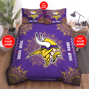 Personalized Minnesota Vikings Duvet Cover Pillowcase Bedding Set