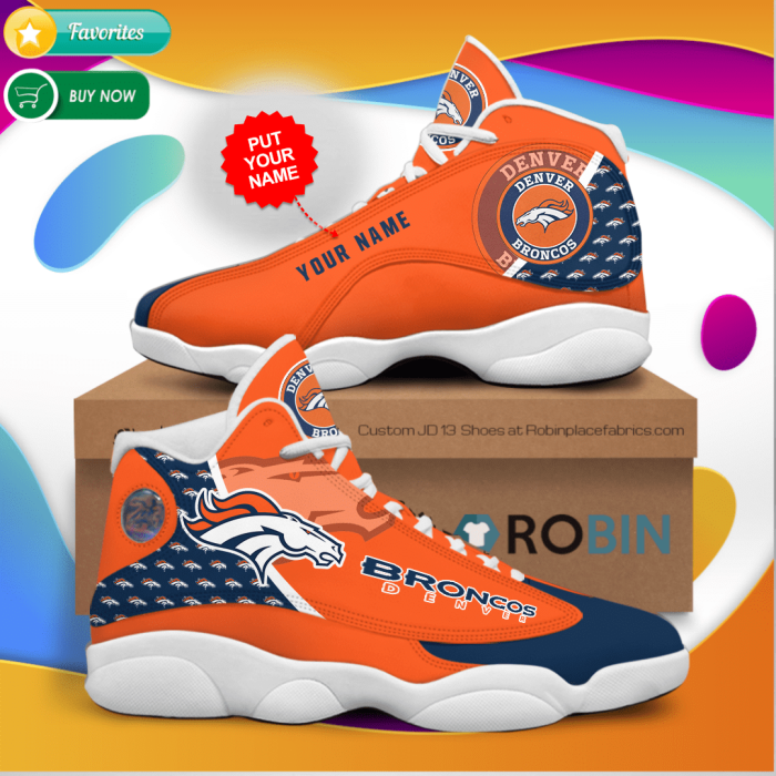 Personalized Name Denver Broncos Jordan 13 Sneakers - Custom JD13 Shoes