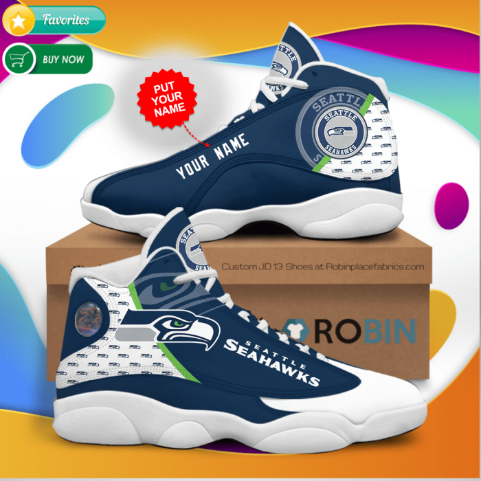 Personalized Name Seattle Seahawks Jordan 13 Sneakers - Custom JD13 Shoes