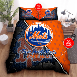 Personalized New York Mets Duvet Cover Pillowcase Bedding Set
