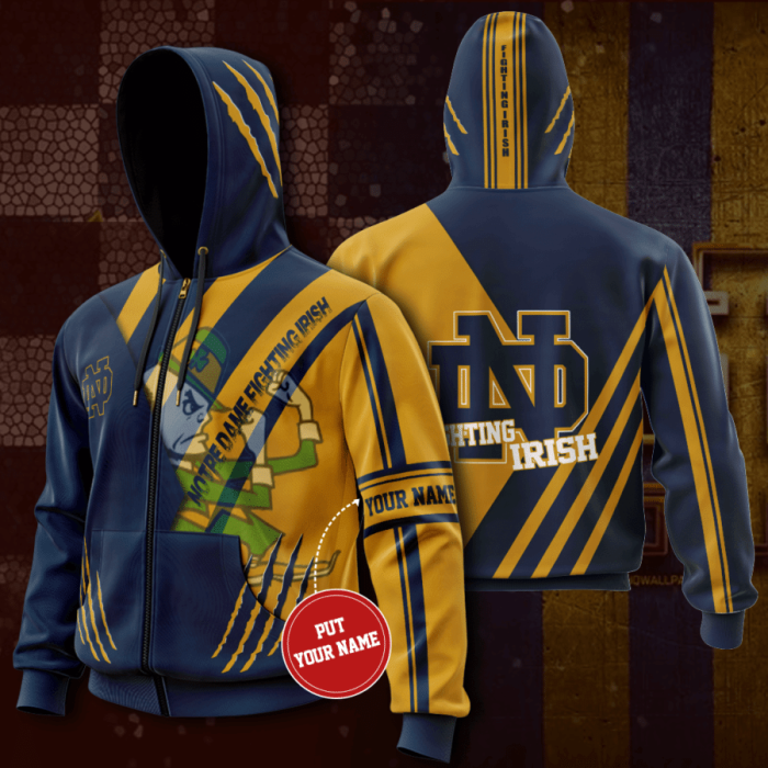 Personalized Notre Dame Fighting Irish Zip-Up Hoodie For Fans