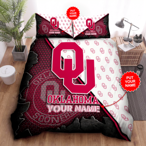 Personalized Oklahoma Sooners Duvet Cover Pillowcase Bedding Set