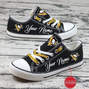 Personalized Pittsburgh Penguins NHL Hockey Gift For Fans Low Top Custom Canvas Shoes