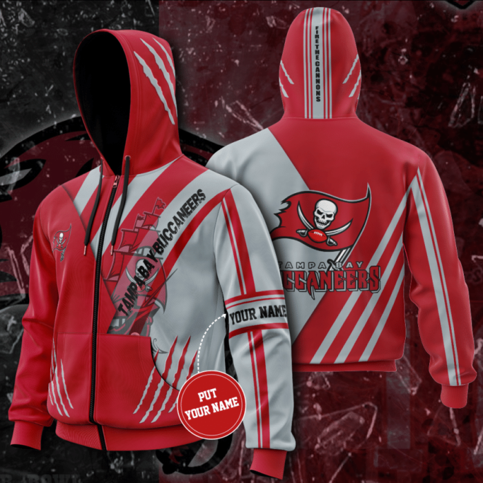 Personalized Tampa Bay Buccaneers Zip-Up Hoodie For Fans