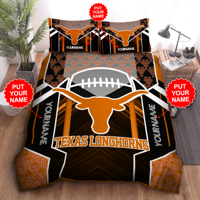 Personalized Texas Longhorns Duvet Cover Pillowcase Bedding Set