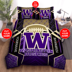 Personalized Washington Huskies Duvet Cover Pillowcase Bedding Set