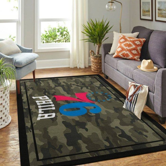 Philadelphia 76ers NBA Team Logo Camo Style Area Rug Living Room And Bed Room Rug