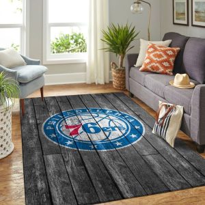 Philadelphia 76ers NBA Team Logo Grey Wooden Style Area Rug Living Room And Bed Room Rug