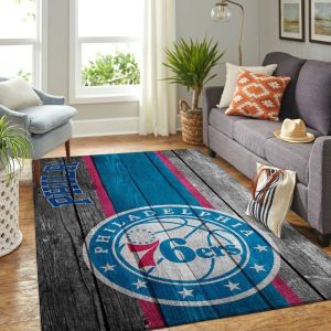 Philadelphia 76ers NBA Team Logo Wooden Style Area Rug Living Room And Bed Room Rug