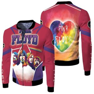 Pink Floyd Rainbow Heart Popart Red Fleece Bomber Jacket
