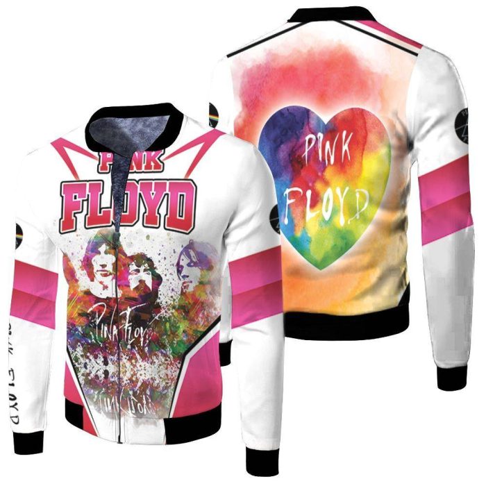 Pink Floyd Rainbow Watercolor Members Portrait Fleece Bomber Jacket