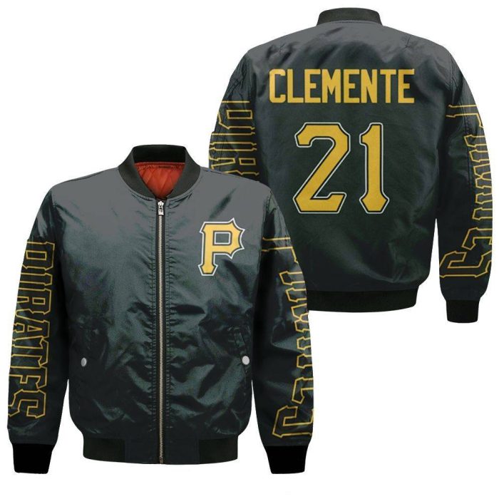 Pittsburgh Pirates Roberto Clemente 21 2020 MLB Black Bomber Jacket