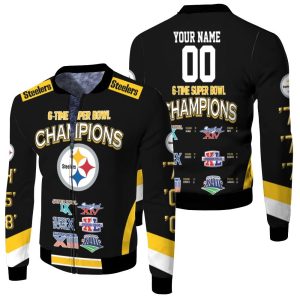 Pittsburgh Steelers 6-Time Super Bowl Champions For Fans 3D Personalized Fleece Bomber Jacket
