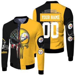Pittsburgh Steelers American Skull 2020 NFL Personalized Fleece Bomber Jacket