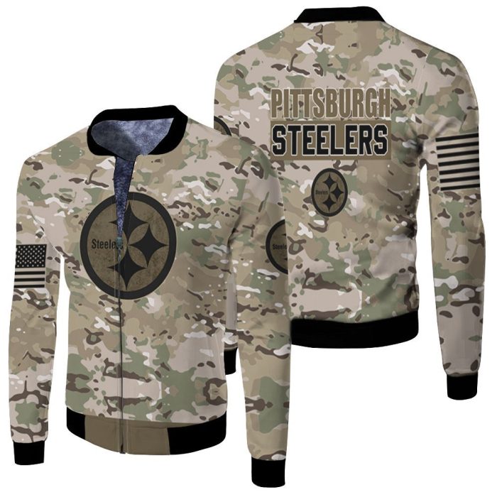 Pittsburgh Steelers Camoflage Pattern 3D Fleece Bomber Jacket