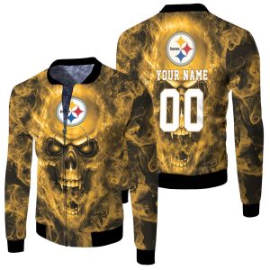 Pittsburgh Steelers NFL Fan Skull 3D Personalized Fleece Bomber Jacket