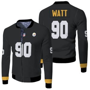 Pittsburgh Steelers T J Watt Black Inspired Style Fleece Bomber Jacket