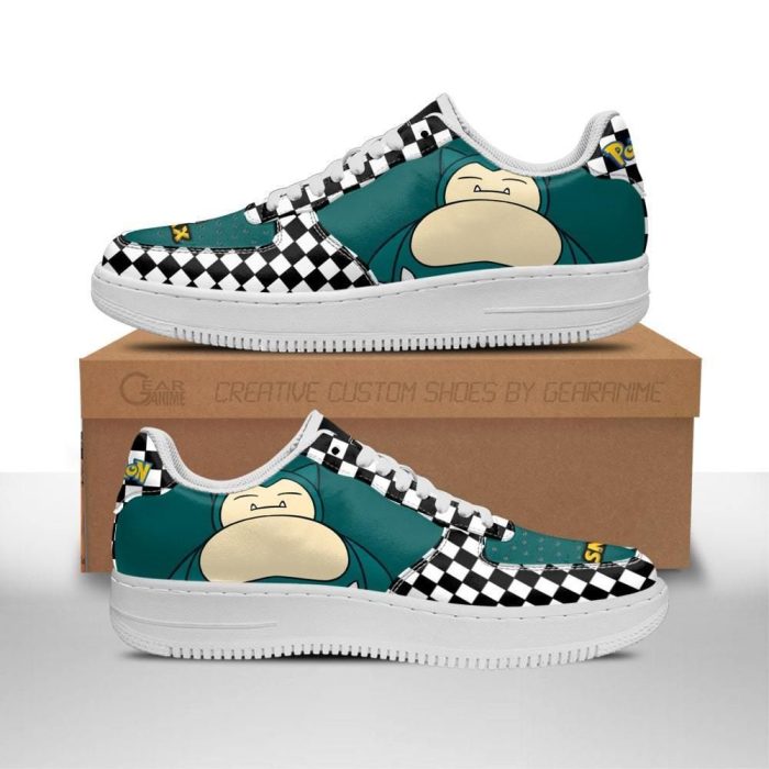 Poke Snorlax Air Force Sneakers Checkerboard Custom Pokemon Shoes