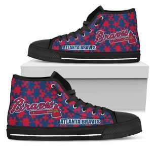 Puzzle Logo With Atlanta Braves MLB Custom Canvas High Top Shoes