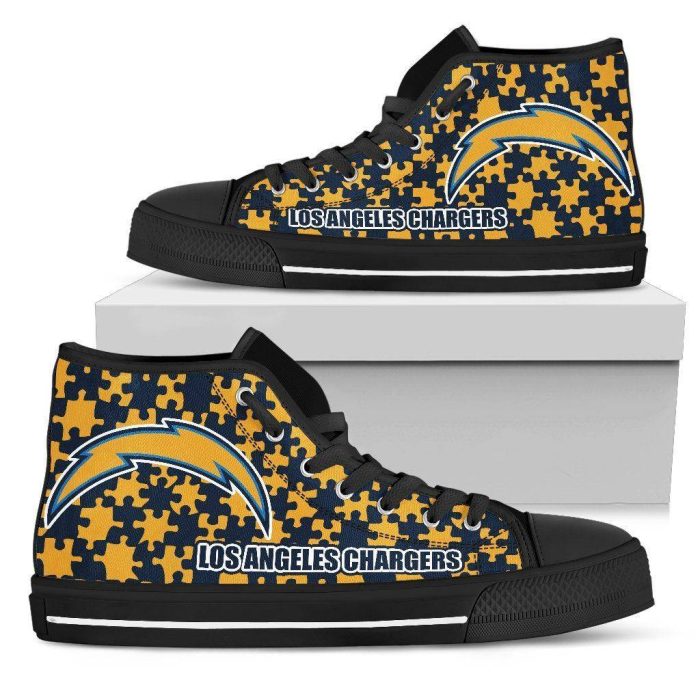 Puzzle Logo With Los Angeles Chargers NFL Custom Canvas High Top Shoes