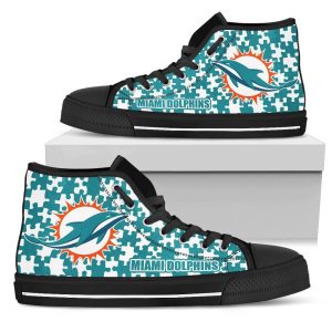 Puzzle Logo With Miami Dolphins NFL Custom Canvas High Top Shoes