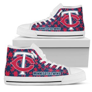 Puzzle Logo With Minnesota Twins MLB 1 Custom Canvas High Top Shoes