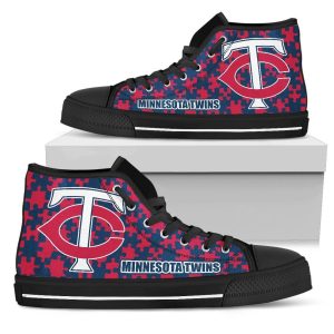 Puzzle Logo With Minnesota Twins MLB Custom Canvas High Top Shoes