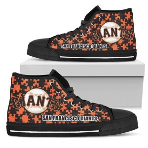 Puzzle Logo With San Francisco Giants MLB Custom Canvas High Top Shoes