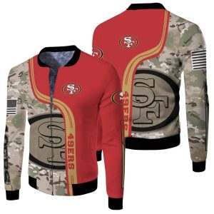 San Francisco 49Ers Camouflage Pattern American Flag 3D Fleece Bomber Jacket