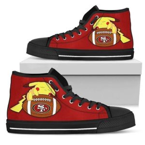 San Francisco 49Ers NFL Happy Pikachu Laying On Ball Custom Canvas High Top Shoes