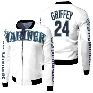 Seattle Mariners Ken Griffey Jr 24 2020 MLB White Inspired Fleece Bomber Jacket