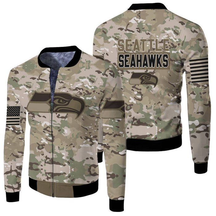 Seattle Seahawks Camouflage Veteran 3D Fleece Bomber Jacket