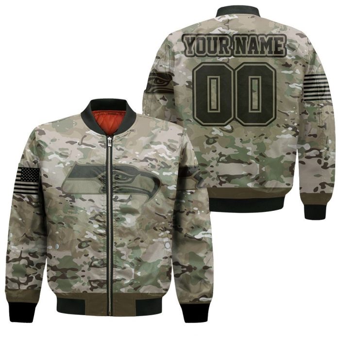 Seattle Seahawks Camouflage Veteran 3D Personalized Bomber Jacket