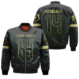 Seattle Seahawks D K Metcalf Black Golden Edition Inspired Style Bomber Jacket