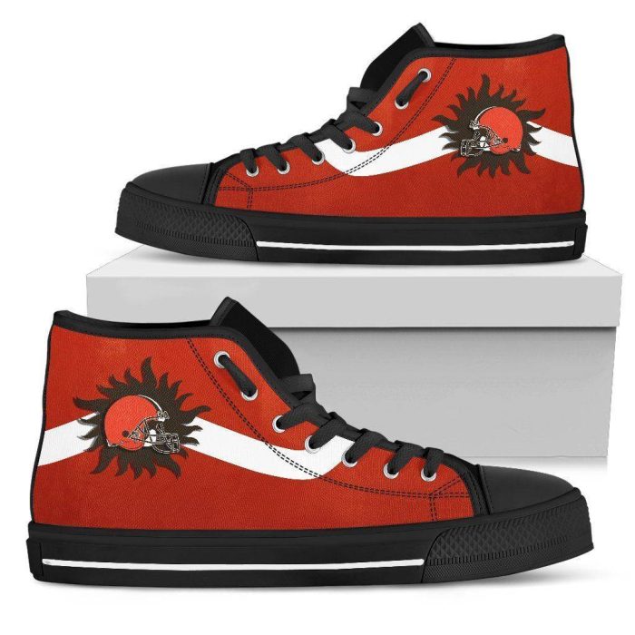 Simple Van Sun Flame Cleveland Browns NFL Custom Canvas High Top Shoes