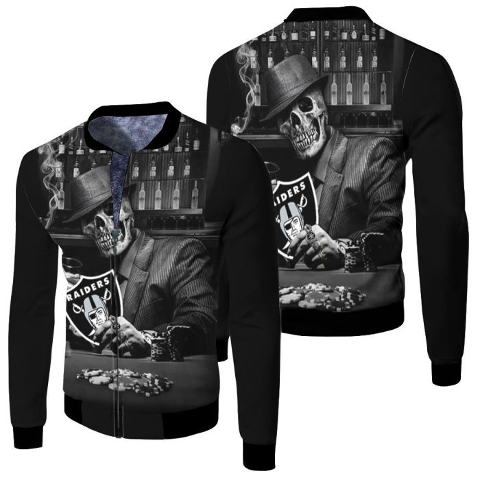 Skull Play Oakland Raiders Card 3D Fleece Bomber Jacket