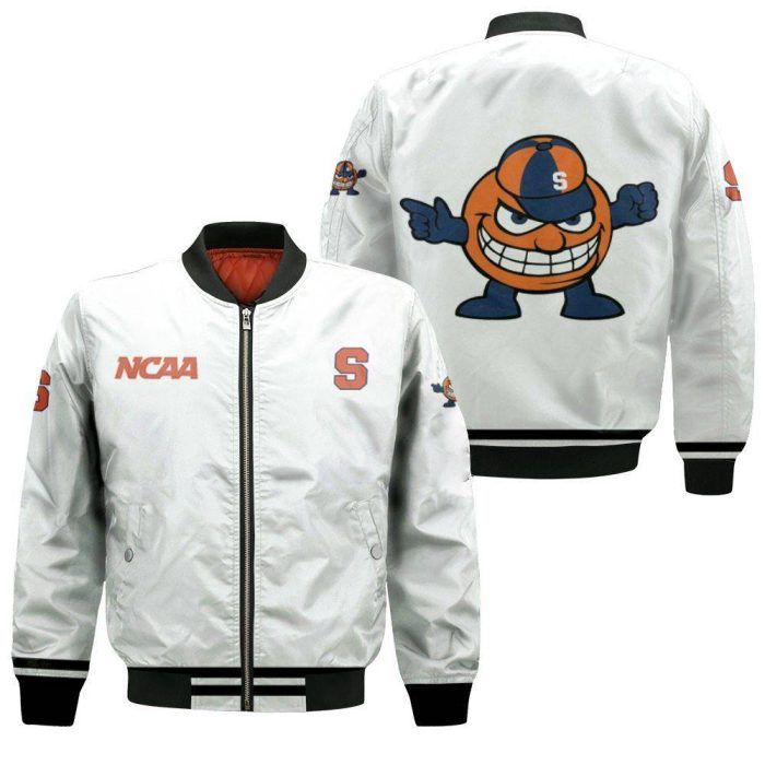 Syracuse Orange Ncaa Classic White With Mascot Logo Gift For Syracuse Orange Fans Bomber Jacket