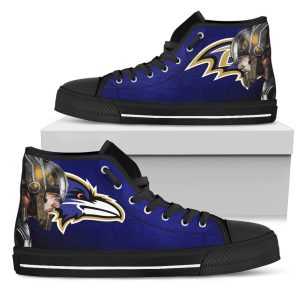 Thor Head Beside Baltimore Ravens NFL Custom Canvas High Top Shoes