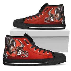 Thor Head Beside Cleveland Browns NFL Custom Canvas High Top Shoes