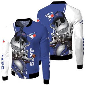 Toronto Blue Jays Jack Skellington And Zero Fleece Bomber Jacket
