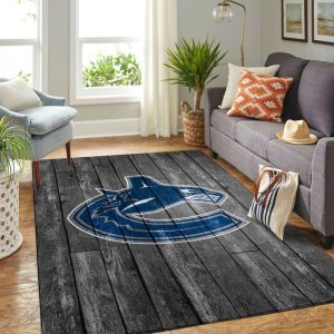 Vancouver Canucks NHL Team Logo Grey Wooden Style Nice Gift Home Decor Rectangle Area Rug