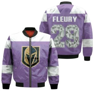 Vegas Golden Knights Marc-Andre Fleury 29 Purple Inspired Style Bomber Jacket
