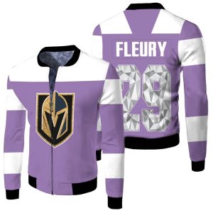 Vegas Golden Knights Marc-Andre Fleury 29 Purple Inspired Style Fleece Bomber Jacket